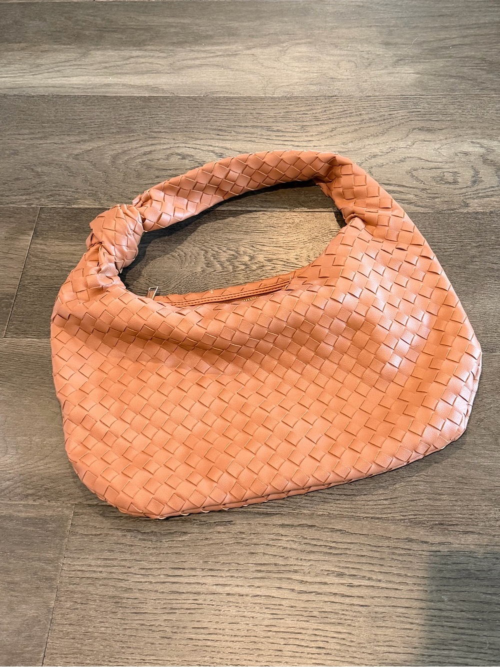 Vegan leather woven shoulder bag